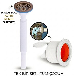 Antik Çöpmak Körüklü Büyük Kafalı Tırnaklı Mutfak Evye Lavabo Gider Si̇fonu (üstü Paslanmaz Altı Plastik) + Çekvalfli Conta Kötü Koku Böcek Kirli Su Önleyici Lavabo Gider Aparatı