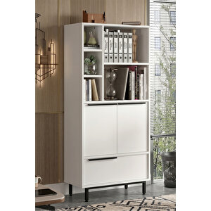 Yurudesign Ocean Ofis Klasör Dolabı Kitaplık 3 Kapaklı Metal Ayaklı Beyaz On9b-w