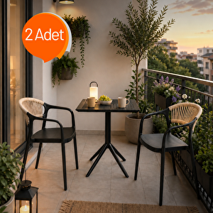 Sole 2'li İpli Balkon Ve Kafe Sandalyesi | Bahçe Sandalyesi Siyah