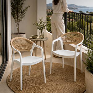 Sole 2'li İpli Balkon Ve Kafe Sandalyesi | Bahçe Sandalyesi Beyaz
