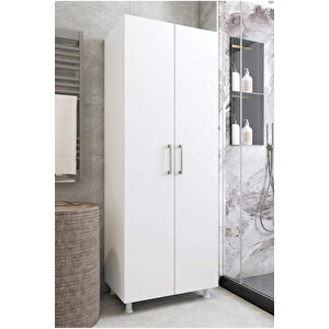 Çok Amaçlı Banyo Dolabı Süpürgelik Kova Deterjan 2 Kapaklı Beyaz 65x173 Cm