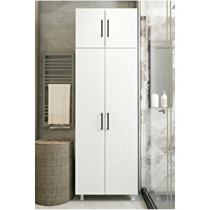 Büyük Boy Banyo Dolabı 4 Kapaklı Süpürgelik Kova Paspas Beyaz 80x205 Cm