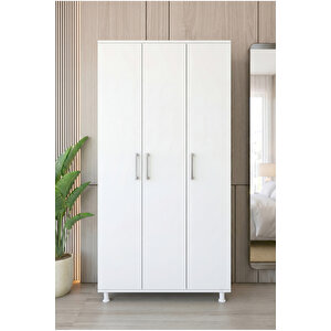 Portmanto Vestiyer 3 Kapaklı Ayakkabılık Askılık Hol Dolabı Krom 90x180 Beyaz