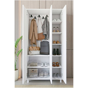 Portmanto Vestiyer 3 Kapaklı Ayakkabılık Askılık Hol Dolabı Krom 90x180 Beyaz
