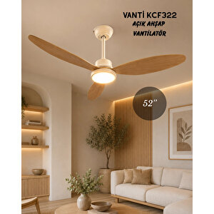 Kcf322 52''(132cm) Ledli Dekoratif Tavan Vantilatör 40w (motor)+ 24w (led) Açık Ahşap Renk