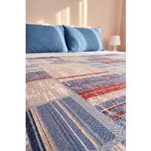Mavi Kolaj Desenli Çift Kişilik Baskılı Pike & Yatak Örtüsü 200x230 Cm