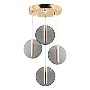 Dustin 4'lü Yuvarlak 3 Renk 52 Watt Gold Kristal Ledli Modern Oturma Odası Salon Sarkıt Avize
