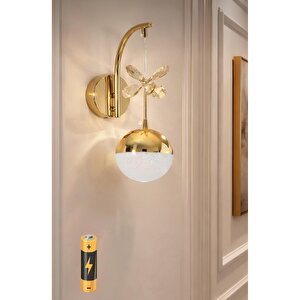 Bruce Model Modern Kablosuz Pilli Aplik Ledli Aç Kapa Butonlu Parlak Gold Sarı