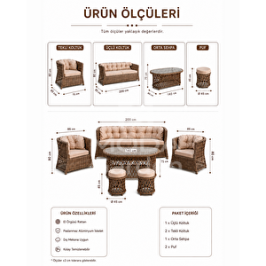 Galata Premium Bahçe Balkon Takımı 3+1+1 - Masa - 2 Adet Puf