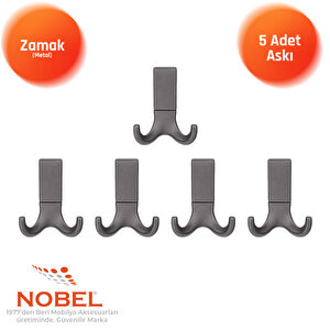Best Lüks Askı, Metal, Vestiyer Askı, 121 Gr, Dolap Askılık, Duvar Askılığı, Titanyum (vidalı)5 Adet