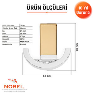 Palmiye Lüks Askı, Metal, Vestiyer Askı, 120 Gr, Dolap Askılık, Duvar Askılığı, Krom-altın (vidalı)5 Adet