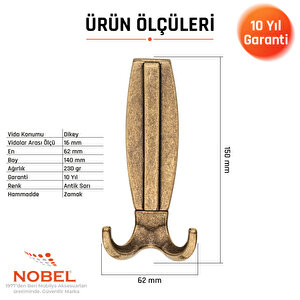 Best Lüks Portmanto Askı, Metal, Vestiyer Askı, 230 Gr, Dolap Askılık, Duvar Askılığı, Antik Sarı (vidalı)5 Adet