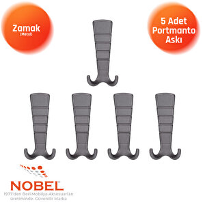 Mina Lüks Portmanto Askı, Metal, Vestiyer Askı, 202 Gr, Dolap Askılık, Duvar Askılığı, Titanyum (vidalı)5 Adet