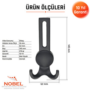 Solo Lüks Portmanto Askı, Metal, Vestiyer Askı, 210 Gr, Dolap Askılık, Duvar Askılığı, Mat Siyah (vidalı)