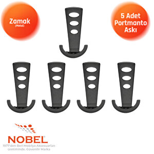 Bemol Lüks Portmanto Askı, Metal, Vestiyer Askı, 185 Gr, Dolap Askılık, Duvar Askılığı, Mat Siyah (vidalı)5 Adet