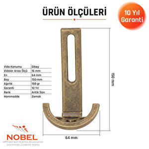 Palmiye Lüks Portmanto Askı, Metal, Vestiyer Askı, 158 Gr, Dolap Askılık, Duvar Askılığı, Antik Sarı (vidalı)