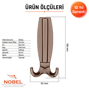 Best Lüks Portmanto Askı, Metal, Vestiyer Askı, 230 Gr, Dolap Askılık, Duvar Askılığı, Bronz (vidalı)