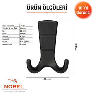 Mina Lüks Askı, Metal, Vestiyer Askı, 125 Gr, Dolap Askılık, Duvar Askılığı, Mat Siyah (vidalı)