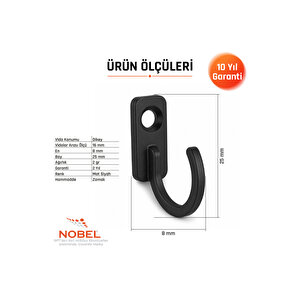 Anahtar Askısı, Metal Vestiyer Askısı, Siyah, Dolap Askılığı (5'li Set) Vidalı