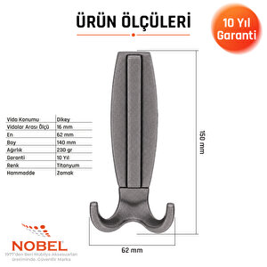 Best Lüks Portmanto Askı, Metal, Vestiyer Askı, 230 Gr, Dolap Askılık, Duvar Askılığı, Titanyum (vidalı)