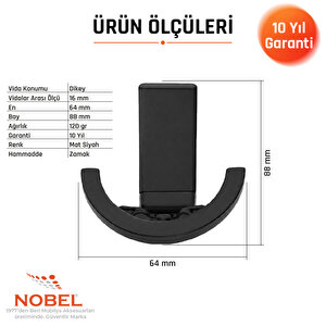 Palmiye Lüks Askı, Metal, Vestiyer Askı, 120 Gr, Dolap Askılık, Duvar Askılığı, Mat Siyah (vidalı)5 Adet