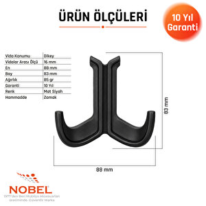Marmaris Lüks Askı, Metal, Vestiyer Askı, 85 Gr, Dolap Askılık, Duvar Askılığı, Mat Siyah (vidalı)