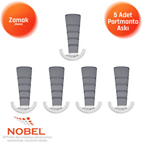 Tivist Lüks Portmanto Askı, Metal, Vestiyer Askı, 200 Gr, Dolap Askılık, Duvar Askılığı, Krom Füme (vidalı)5 Adet