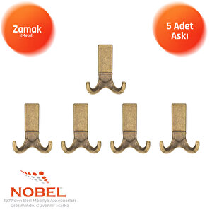 Best Lüks Askı, Metal, Vestiyer Askı, 121 Gr, Dolap Askılık, Duvar Askılığı, Antik Sarı (vidalı)5 Adet