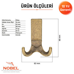 Best Lüks Askı, Metal, Vestiyer Askı, 121 Gr, Dolap Askılık, Duvar Askılığı, Antik Sarı (vidalı)5 Adet