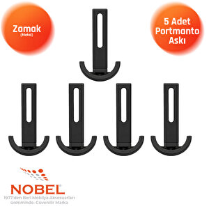 Palmiye Lüks Portmanto Askı, Metal, Vestiyer Askı, 158 Gr, Dolap Askılık, Duvar Askılığı, Mat Siyah (vidalı)5 Adet