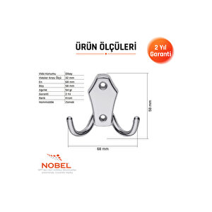 Ri̇ko Askı, Metal Vestiyer Askısı, 54 Gr, Dolap Ve Duvar Askılığı, Krom (vidalı)