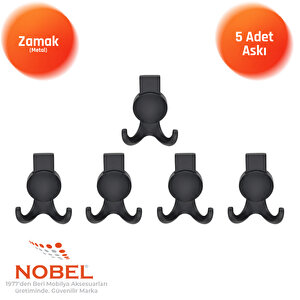 Solo Lüks Askı, Metal, Vestiyer Askı, 170 Gr, Dolap Askılık, Duvar Askılığı, Mat Siyah (vidalı)5 Adet
