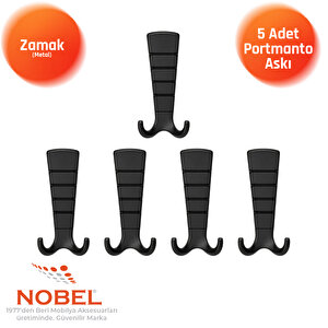 Mina Lüks Portmanto Askı, Metal, Vestiyer Askı, 202 Gr, Dolap Askılık, Duvar Askılığı, Mat Siyah (vidalı)5 Adet