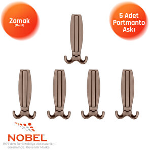 Best Lüks Portmanto Askı, Metal, Vestiyer Askı, 230 Gr, Dolap Askılık, Duvar Askılığı, Bronz (vidalı)5 Adet