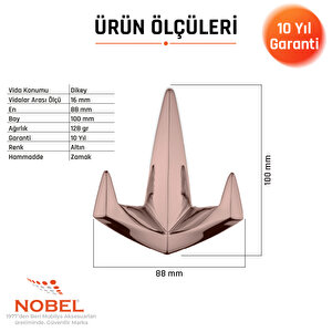 Datça Lüks Askı, Metal, Vestiyer Askı, 128 Gr, Dolap Askılık, Duvar Askılığı, Bronz (vidalı)5 Adet