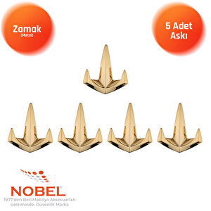Datça Lüks Askı, Metal, Vestiyer Askı, 128 Gr, Dolap Askılık, Duvar Askılığı, Altın (vidalı)5 Adet