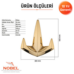 Datça Lüks Askı, Metal, Vestiyer Askı, 128 Gr, Dolap Askılık, Duvar Askılığı, Altın (vidalı)5 Adet