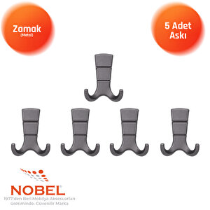 Mina Lüks Askı, Metal, Vestiyer Askı, 125 Gr, Dolap Askılık, Duvar Askılığı, Titanyum (vidalı)5 Adet