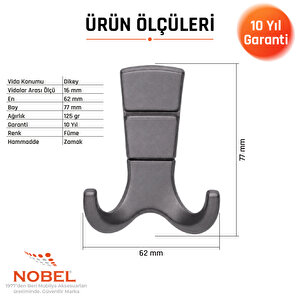 Mina Lüks Askı, Metal, Vestiyer Askı, 125 Gr, Dolap Askılık, Duvar Askılığı, Titanyum (vidalı)5 Adet