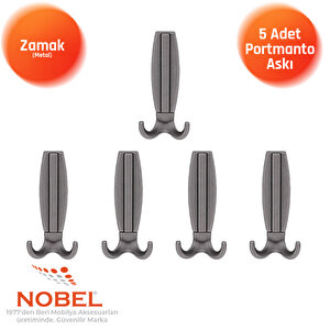Best Lüks Portmanto Askı, Metal, Vestiyer Askı, 230 Gr, Dolap Askılık, Duvar Askılığı, Titanyum (vidalı)5 Adet