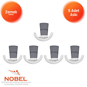 Tivist Lüks Askı, Metal, Vestiyer Askı, 123 Gr, Dolap Askılık, Duvar Askılığı, Krom Füme (vidalı)5 Adet