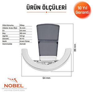 Tivist Lüks Askı, Metal, Vestiyer Askı, 123 Gr, Dolap Askılık, Duvar Askılığı, Krom Füme (vidalı)5 Adet