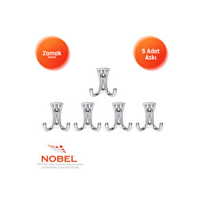 Emet Askı, Metal Vestiyer Askısı, Krom, Duvar Ve Dolap Askılığı (5'li Set) Vidalı