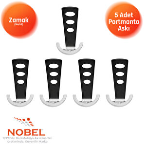 Bemol Lüks Portmanto Askı, Metal, Vestiyer Askı, 185 Gr, Dolap Askılık, Duvar Askılığı, Krom-siyah (vidalı)5 Adet