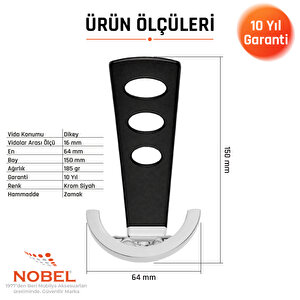 Bemol Lüks Portmanto Askı, Metal, Vestiyer Askı, 185 Gr, Dolap Askılık, Duvar Askılığı, Krom-siyah (vidalı)5 Adet