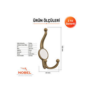 Mi̇sket Portmanto Askısı, Metal Vestiyer Askısı, 23 Gr, Dolap Ve Duvar Askılığı, Anti̇k Sari (vidalı)