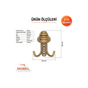 Sarikli Askı, Metal Vestiyer Askısı, Anti̇k Sari, Duvar Ve Dolap Askılığı (5'li Set) Vidalı