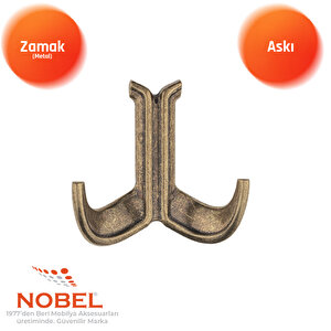 Marmaris Lüks Askı, Metal, Vestiyer Askı, 85 Gr, Dolap Askılık, Duvar Askılığı, Antik Sarı (vidalı)