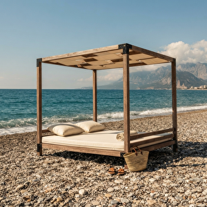 Iahşap Pergola - Dalgalı Brandalı Plaj Ve Bahçe Gölgeliği - Dekoratif Köşk Kamelya 3x3 Metre