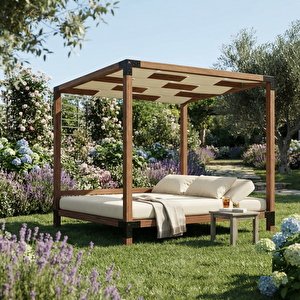 Iahşap Pergola - Dalgalı Brandalı Plaj Ve Bahçe Gölgeliği - Dekoratif Köşk Kamelya 3x3 Metre